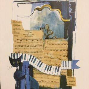 'Molto Allegro' Blue Half-moon Cat, Music, Rosina Wachtmeister Print